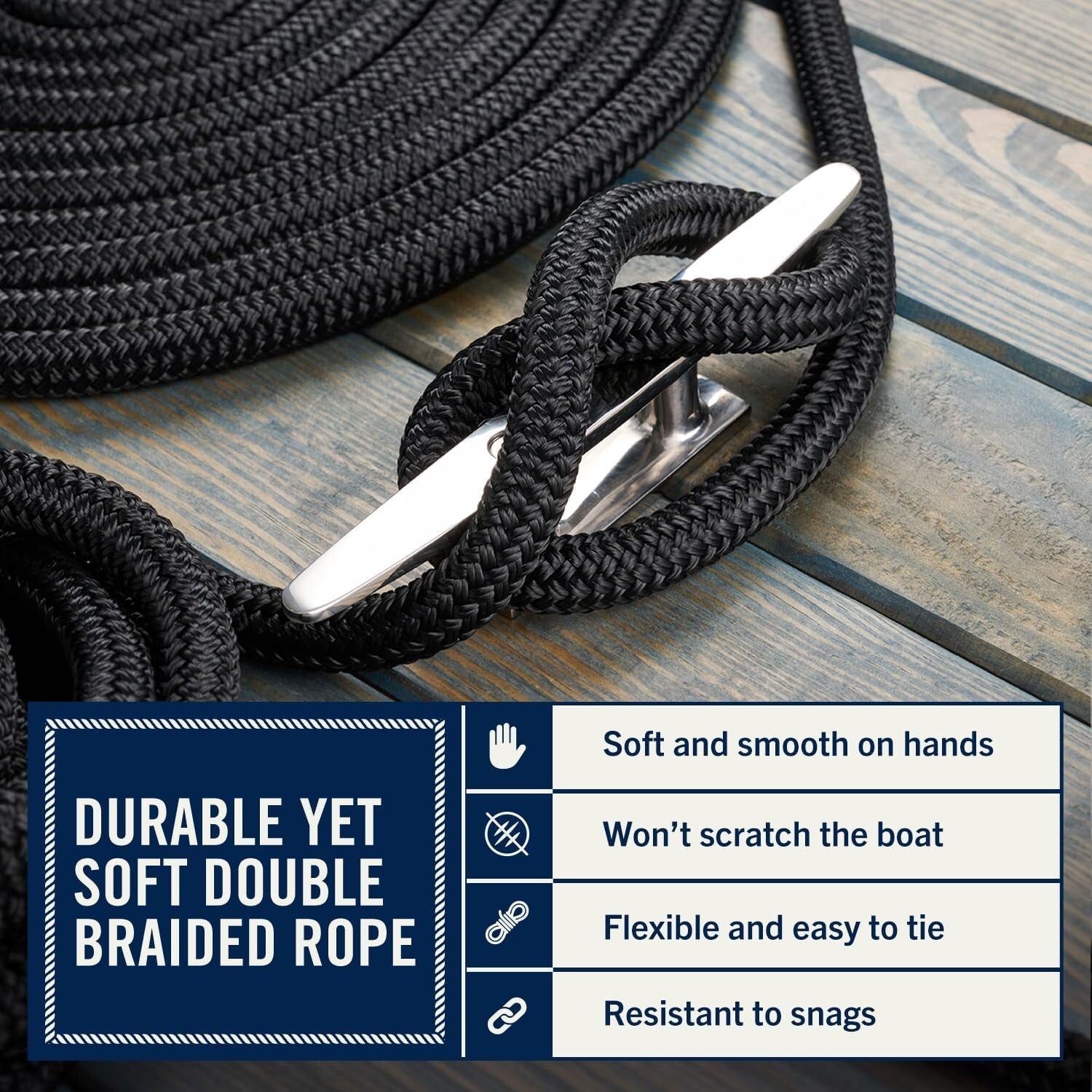 Soft Touch Nylon Dock Lines - 30 ft x 3/4 Inch, Ideal for Gentle Secure Docking