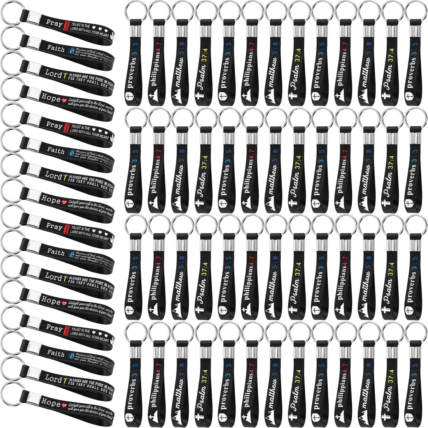 Soft Silicone Bible Verse Keychains - 24 Pack Inspirational Gift for Fathers Day