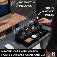 Load image into Gallery viewer, Premium 4-Slot Wooden Watch Display Case with Accessory Drawer – Black or Walnut