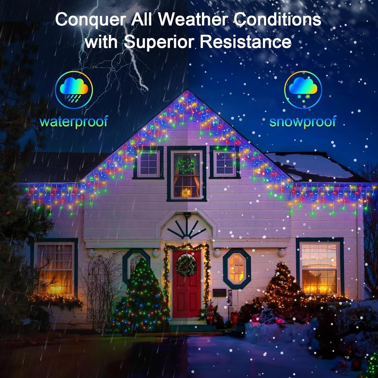 131FT Waterproof LED Curtain Lights - 1296 Multicolor Drops & Timer Function