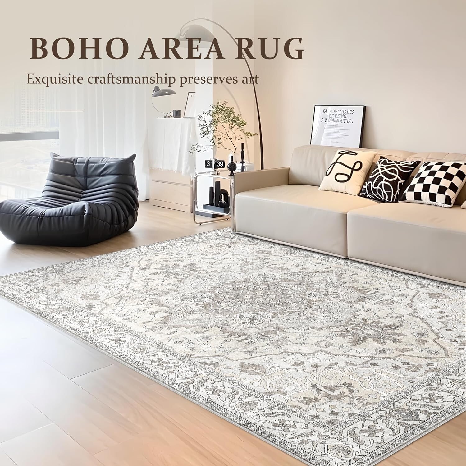 Elegant 5x7 Beige Tribal Area Rug - Versatile Use for Living Room, Office & More