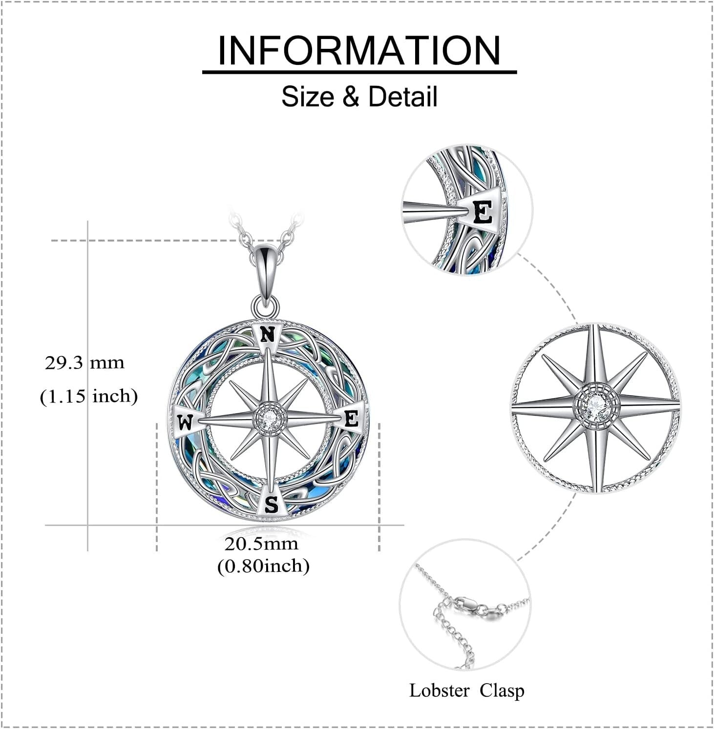 925 Sterling Silver Celtic Knot Compass Necklace - Inspirational Gift for Women