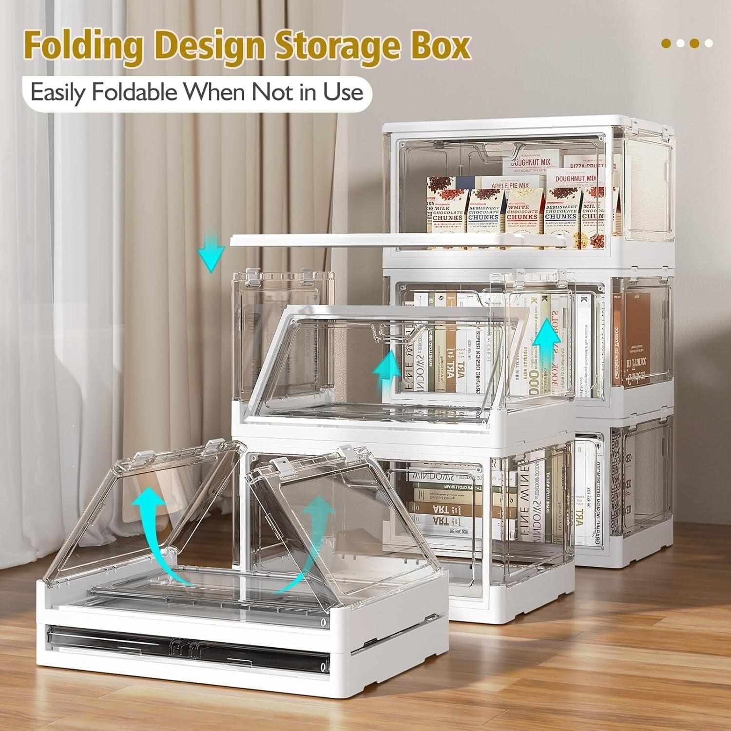 Effortless Folding Storage Bins with Dual Opening Mechanisms - White 3 Set