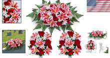 Load image into Gallery viewer, Elegant Artificial Cemetery Flower Saddle with 3 Bouquets for Headstone Decor