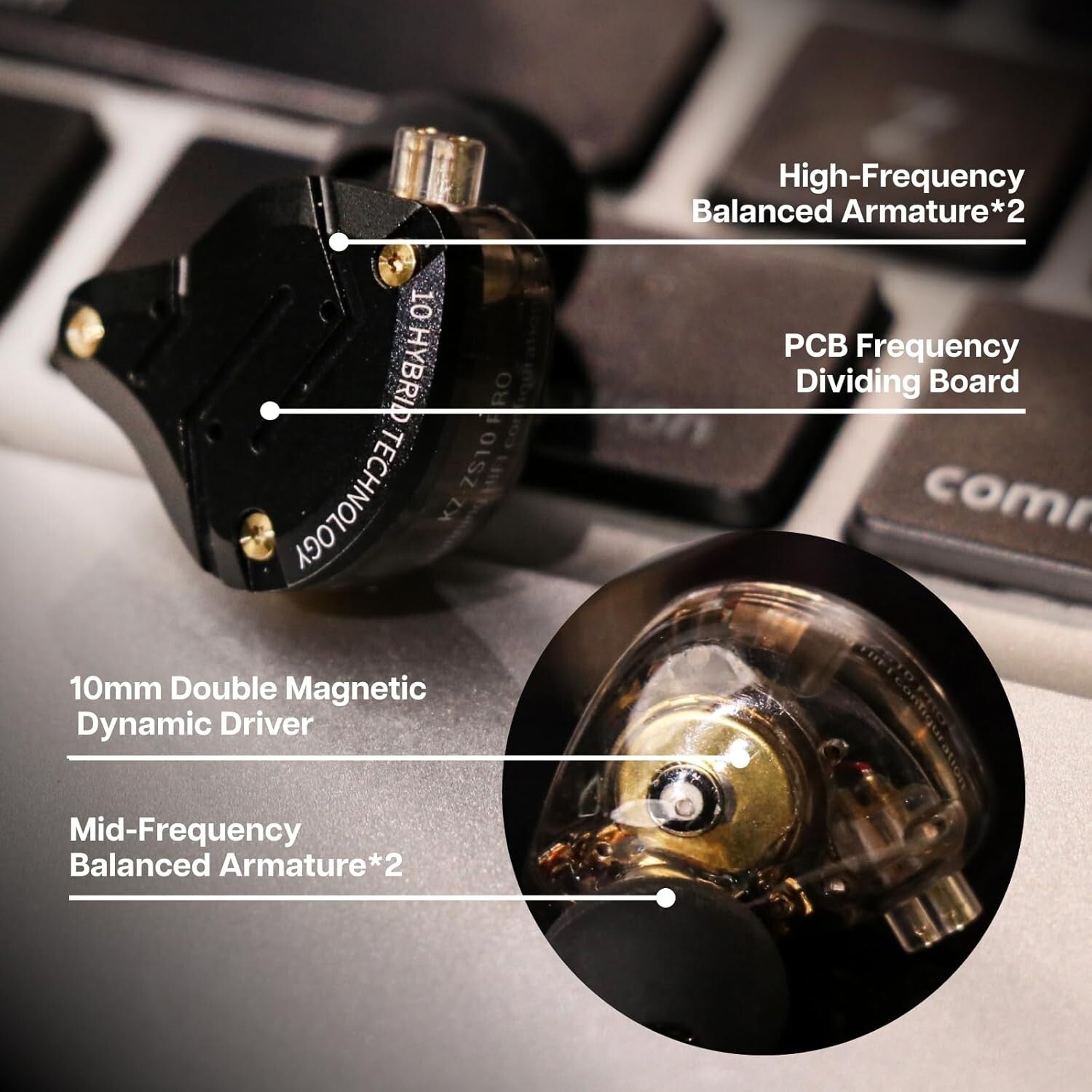 Detachable Cable Hybrid IEM Earphones in Dark Black - Premium Audio Experience