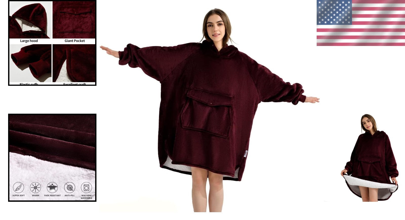 Cozy Oversized Sherpa Blanket Hoodie with Giant Pocket - Perfect Gift for All