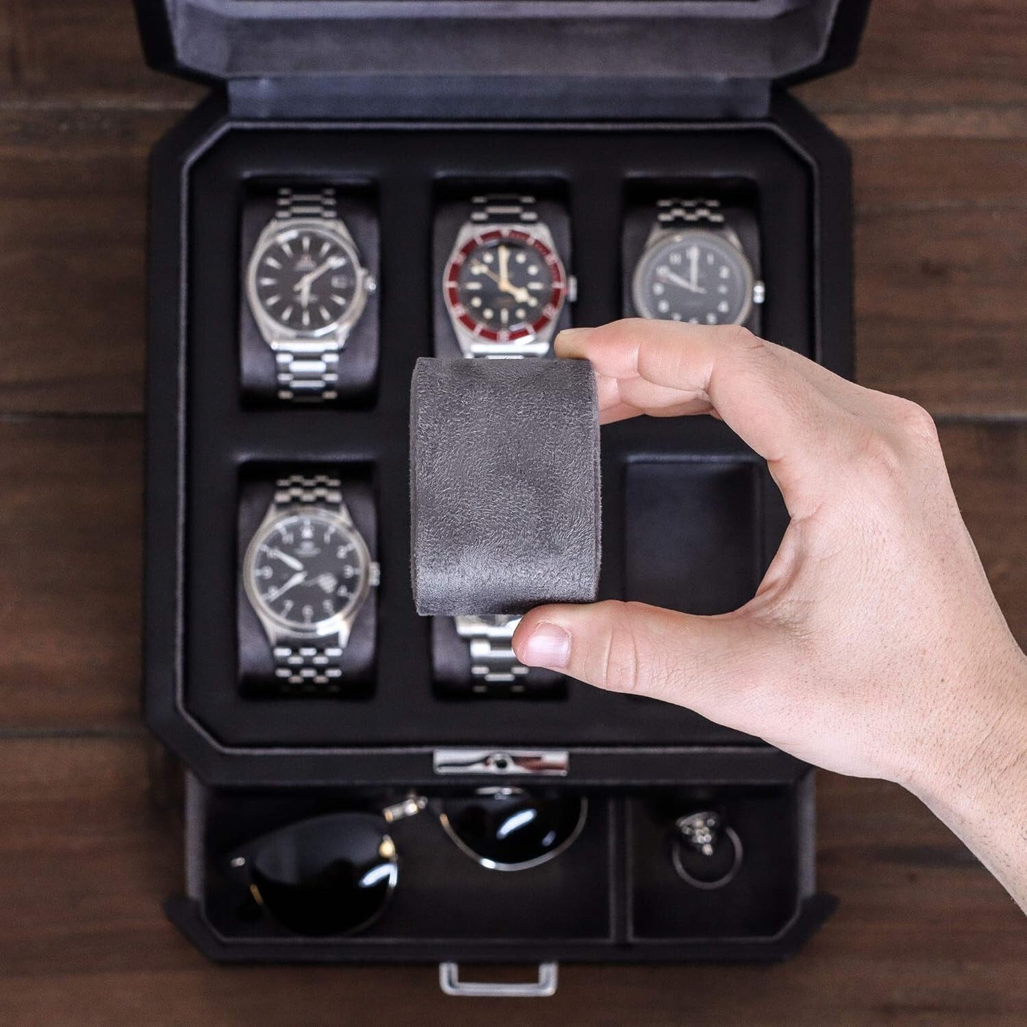 Stylish Watch Storage Gift Set: 6 Slot Leather Box & Travel Case for Men & Women