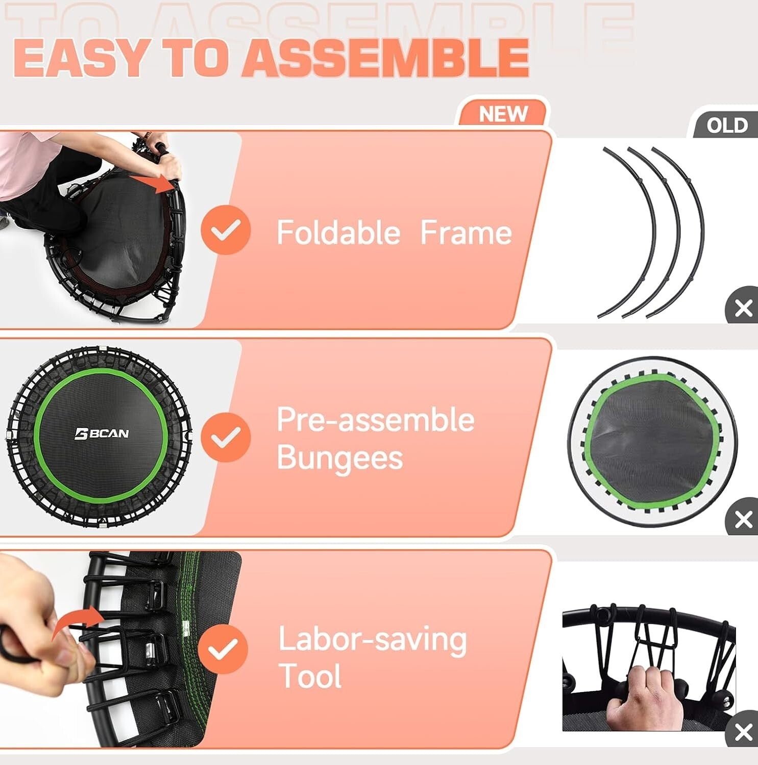 Foldable 450 LBS Fitness Trampoline with Adjustable Handle - Indoor/Outdoor Use