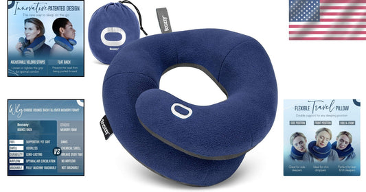 Adjustable Travel Neck Pillow with Double Support and Washable Carry Bag - Navy