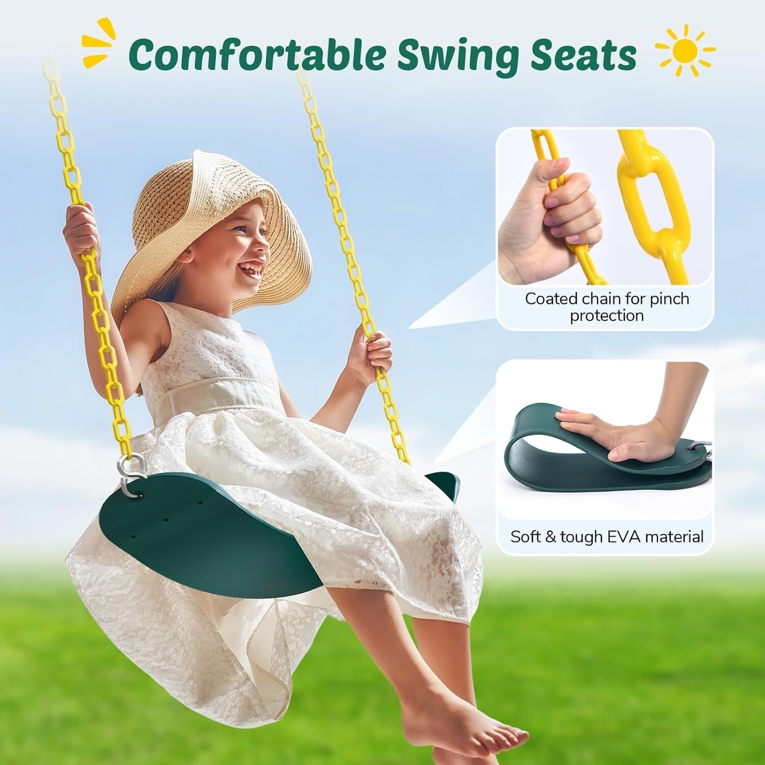 Premium Outdoor A-Frame Swing Set - Includes Saucer & Belt Swing, Easy Assembly