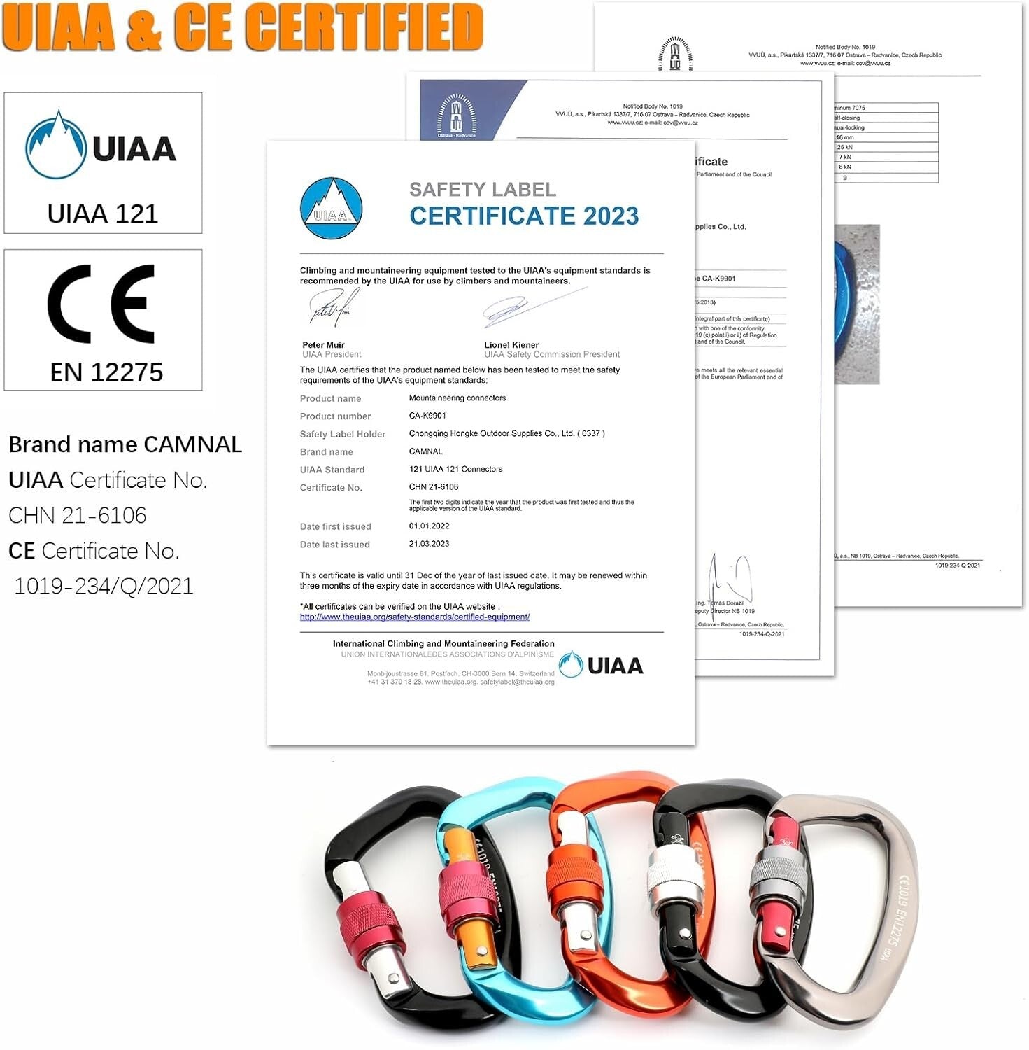 5-Pack Premium Locking Carabiners - 25KN UIAA Approved for Climbing Adventures