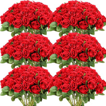 Load image into Gallery viewer, 50 Pcs Realistic Red Silk Roses with Flexible Stems - Ideal for Weddings &amp; Decor