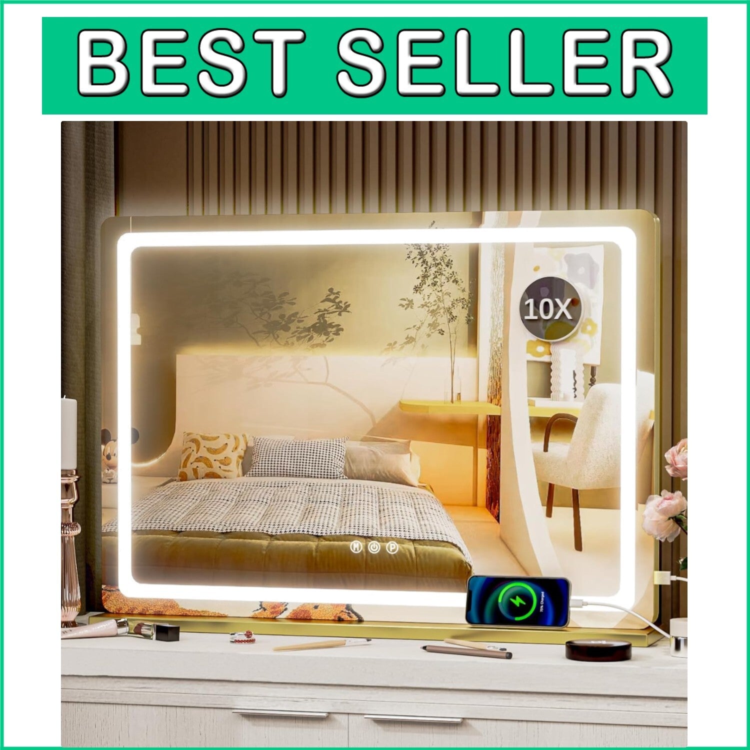 Professional LED Vanity Mirror with 10X Magnification & Adjustable Brightness