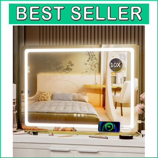 Professional LED Vanity Mirror with 10X Magnification & Adjustable Brightness