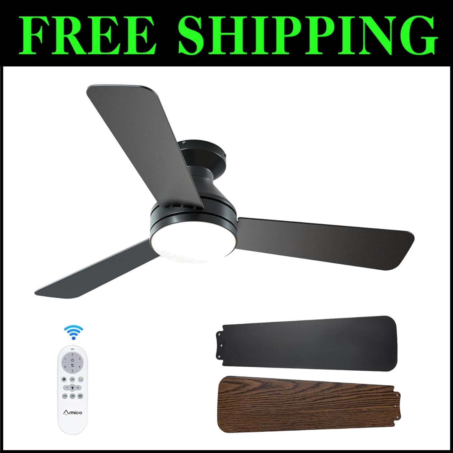 Elegant 42-Inch Low Profile Ceiling Fan with Remote, 3CCT & Whisper Quiet