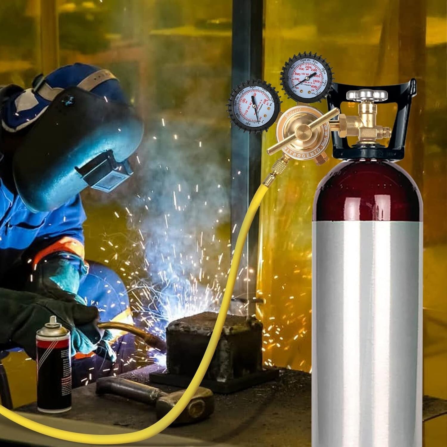 Durable Nitrogen Pressure Regulator with Protective Gauges and Adjustable Handle