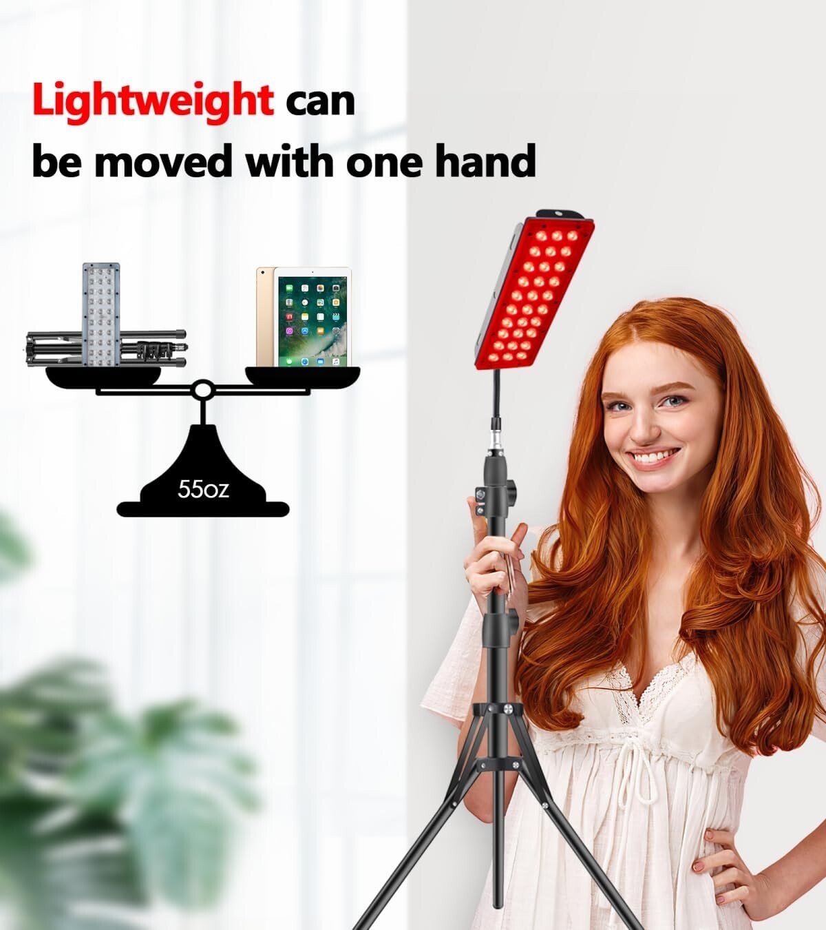 Portable Red Light Therapy Device with Floor Stand - Skin Care and Pain Relief
