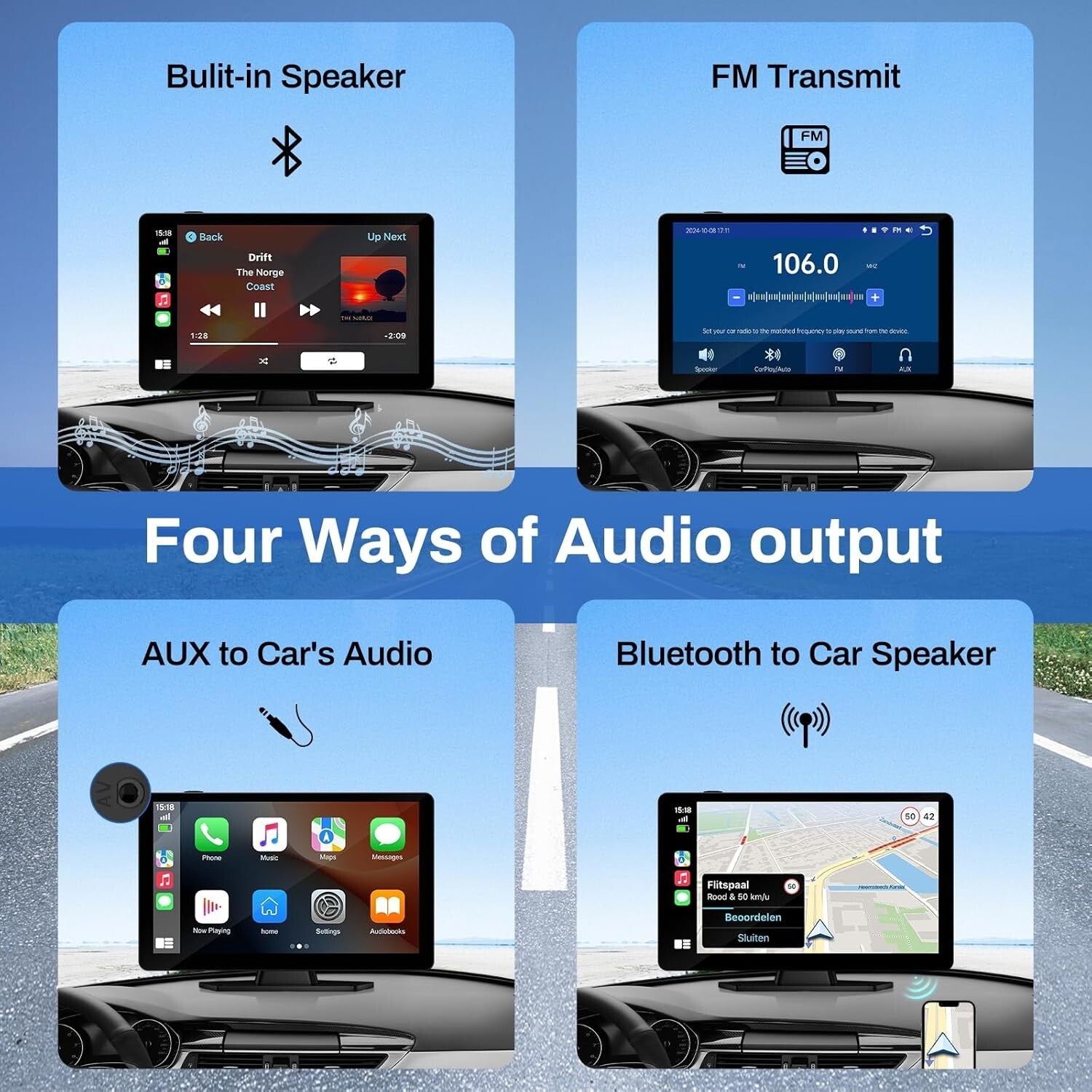 Portable 9-Inch Carplay Screen with 1080p Backup Camera & GPS Navigation