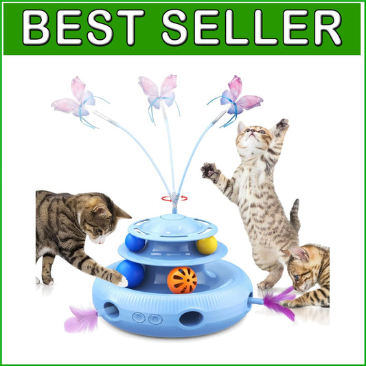 Blue Rechargeable Cat Toy: 4-in-1 Fun with Butterfly & Random Feather Action