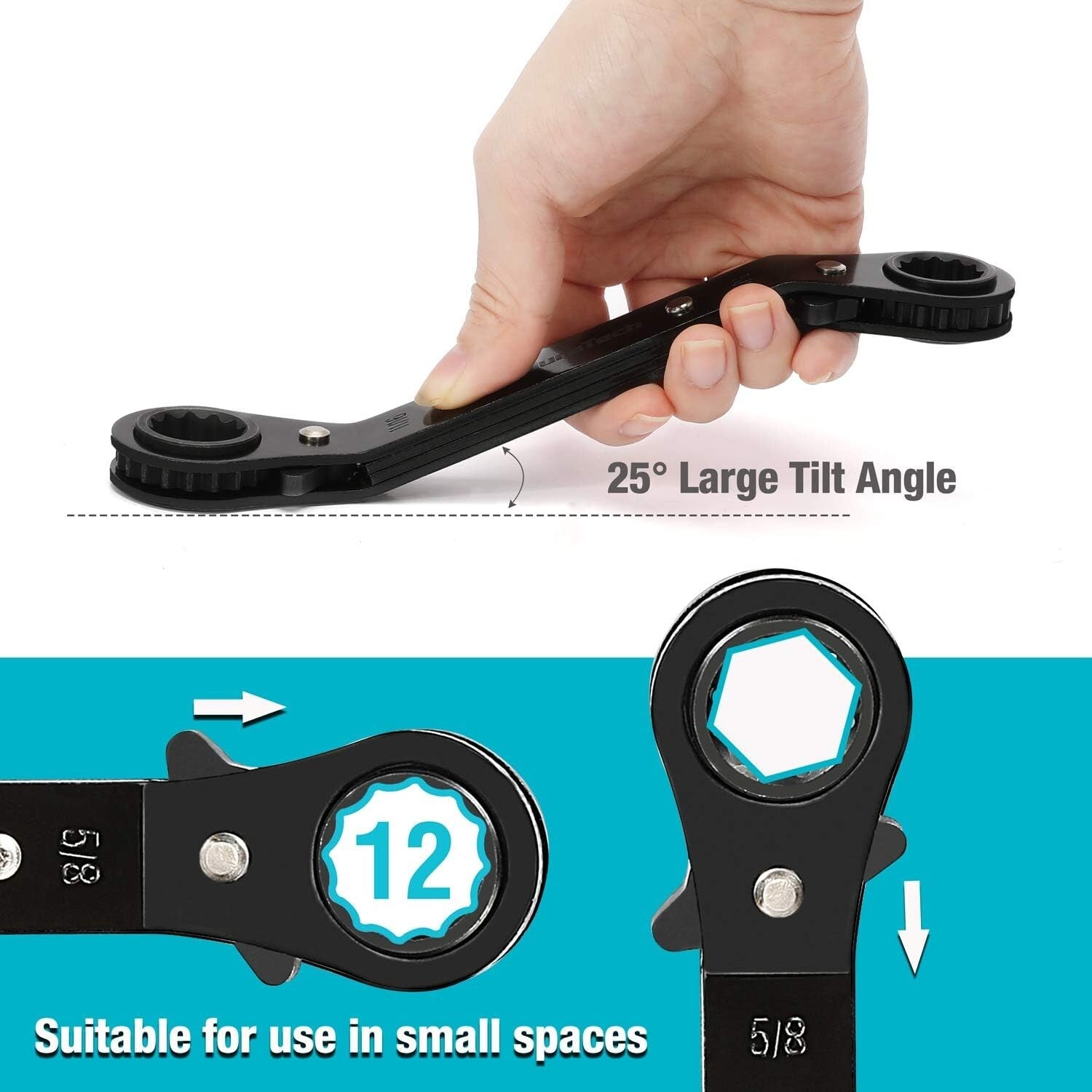 10-Piece Reversible Ratcheting Wrench Set with Offset Box Ends, SAE & Metric