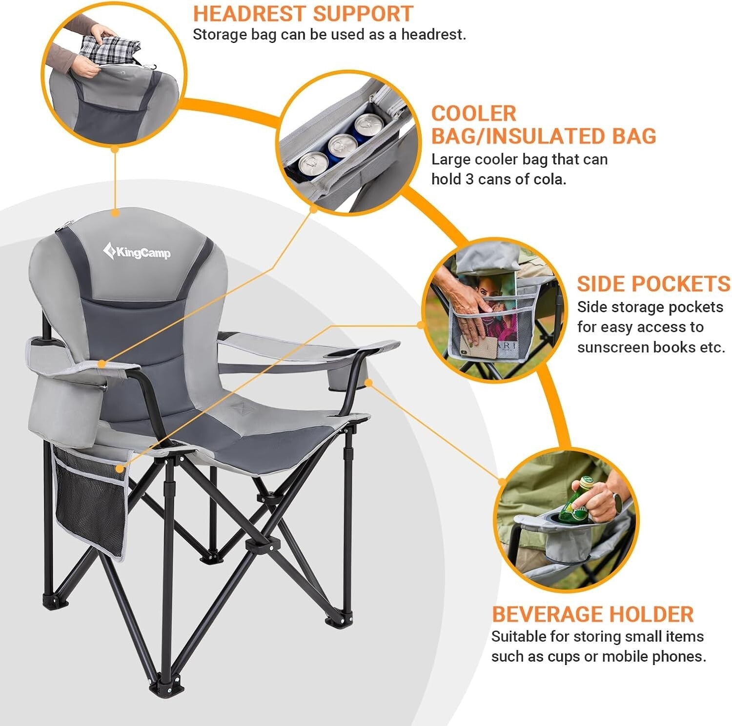 Portable Oversized Chair with Lumbar Support & Cooler Bag for Camping Comfort