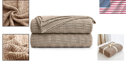 Elegant 60x80 Cotton Khaki Cable Knit Throw Blanket - Perfect for Snuggling