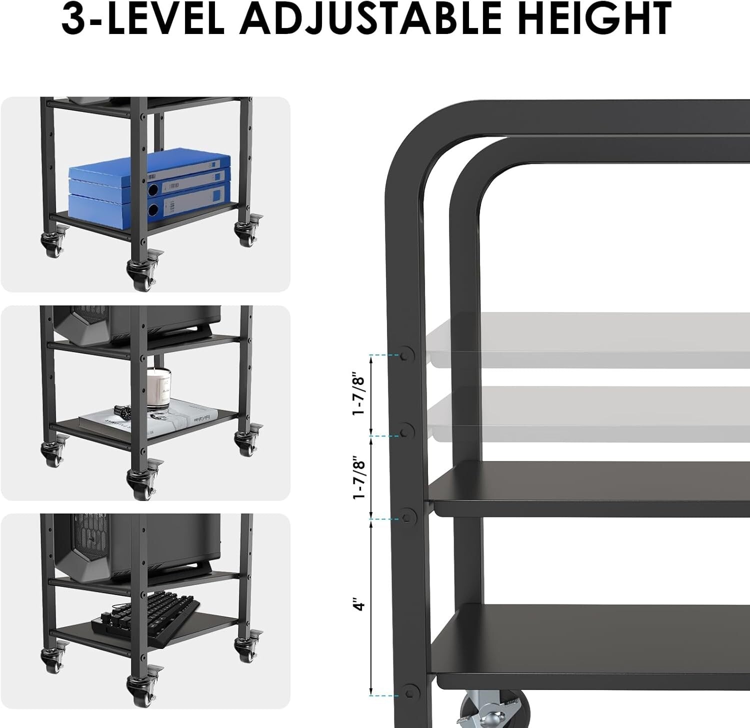 Efficient Computer Case Stand with 2-Tier Design and Mobile Caster Wheels