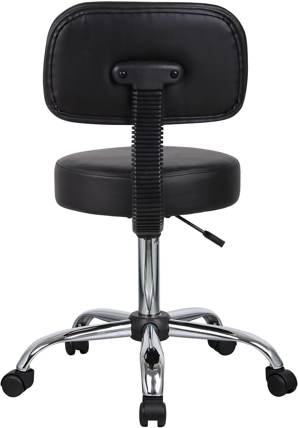 Ergonomic Black Vinyl Medical Spa Stool with Back Cushion & Adjustable Height