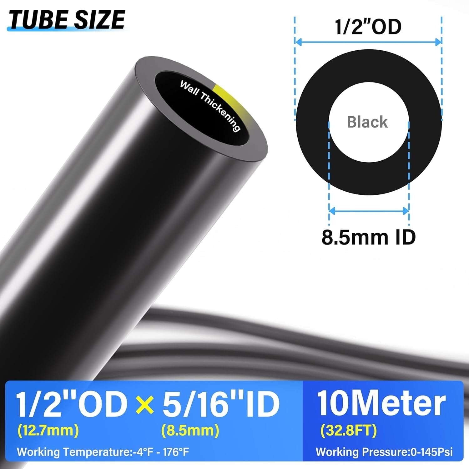 Durable 10 Meter PU Air Hose - 0.5 Inch OD - Ideal for Pneumatic Applications