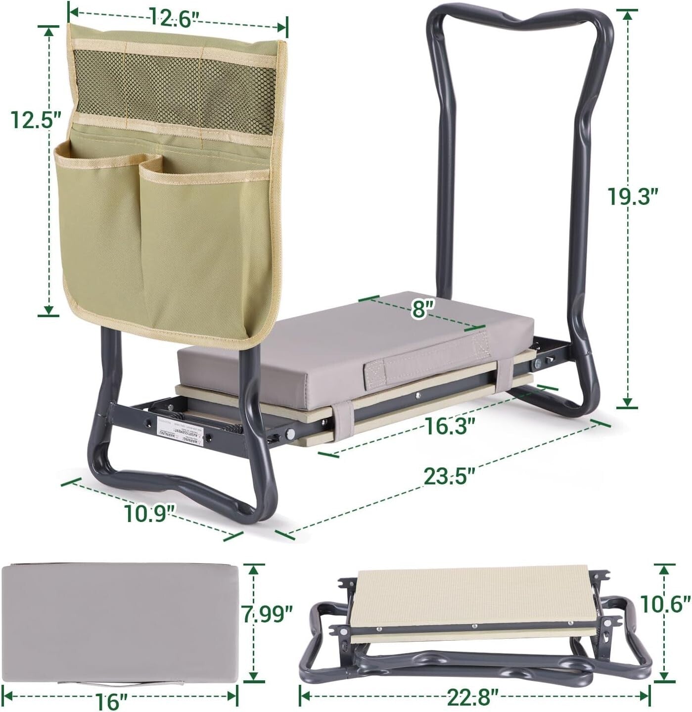 Versatile Folding Garden Stool with Extra Kneeling Pad - Supports 330 lbs