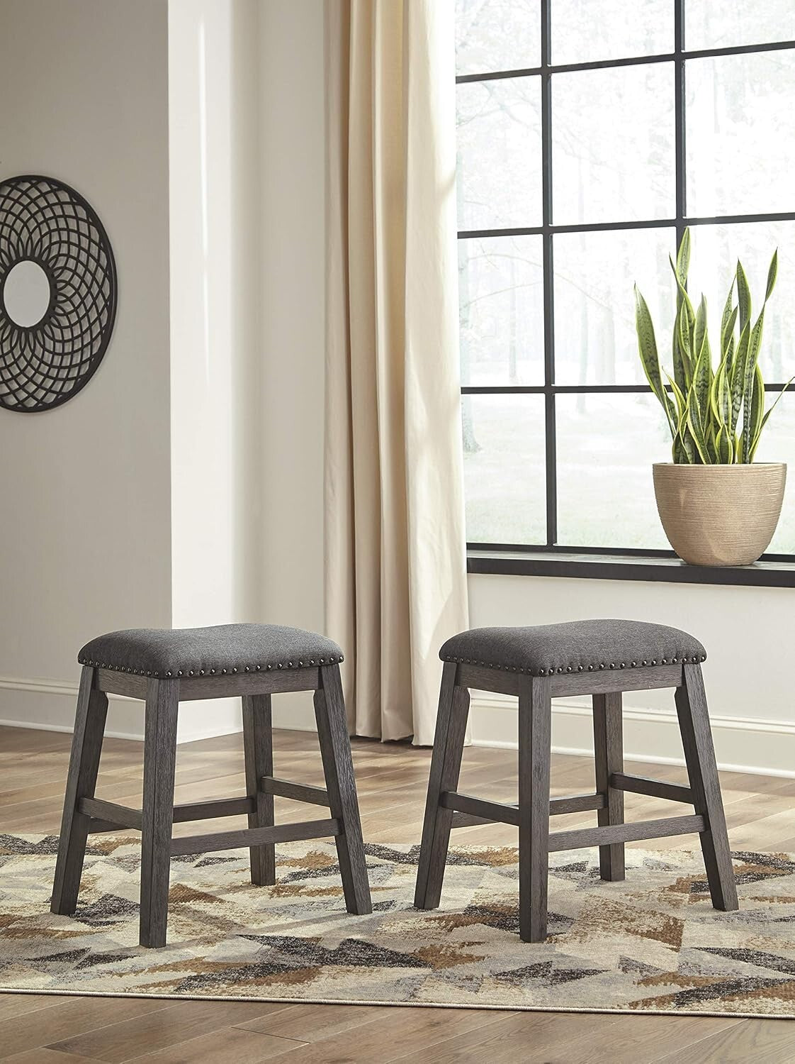 Caitbrook Rustic Gray Counter Height Upholstered Barstools - Set of 2