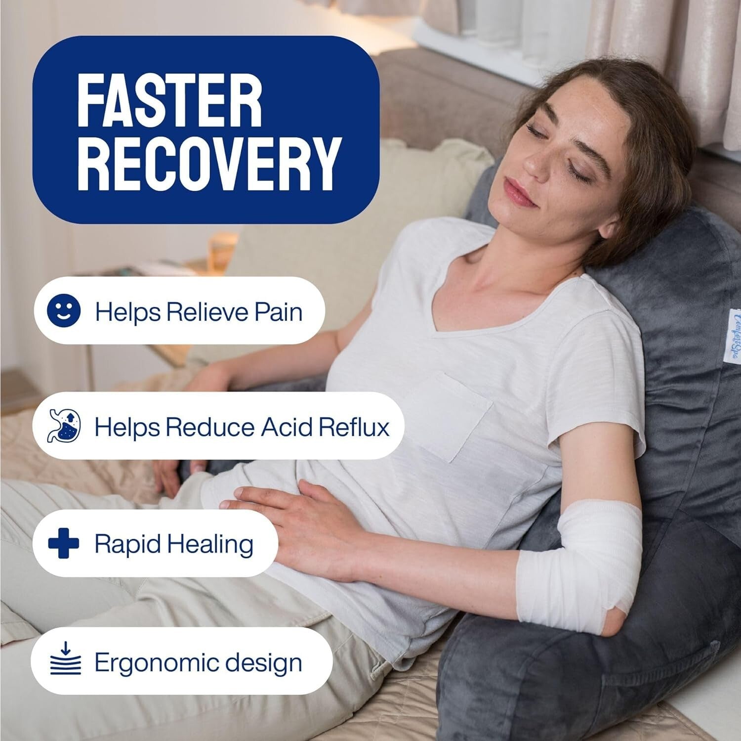 Breathable Backrest Pillow for Bed with Pockets - Perfect for Reading & Resting