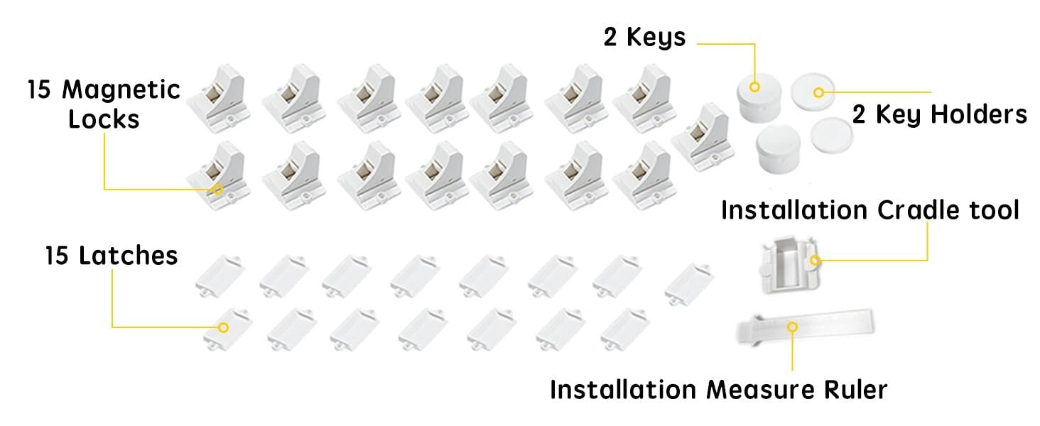 15-Pack Magnetic Cabinet Locks for Baby Proofing - Secure Your Home Effortlessly