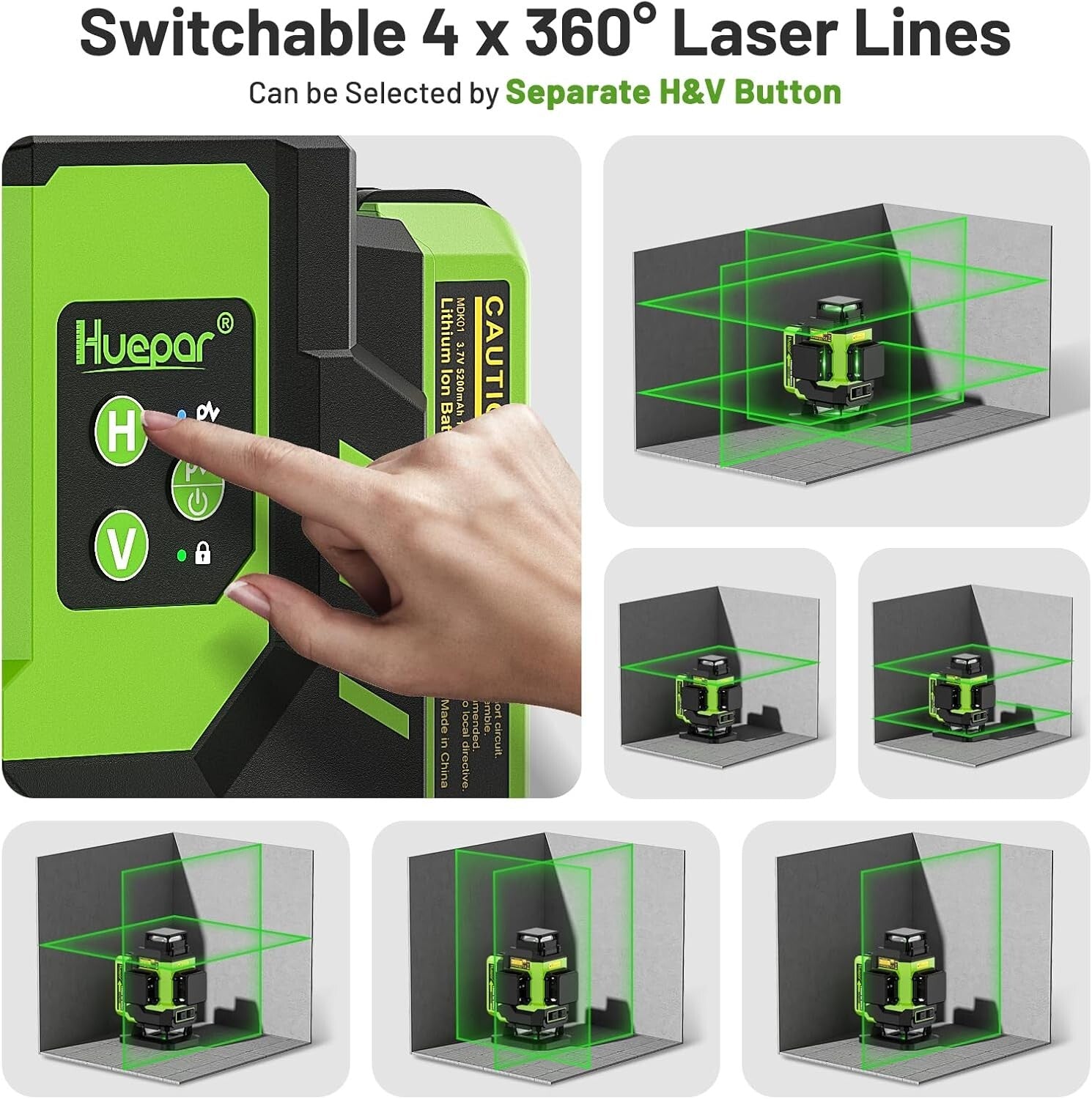 Durable Green Beam 4X360° Laser Level with Lithium-ion Batteries + Accessories