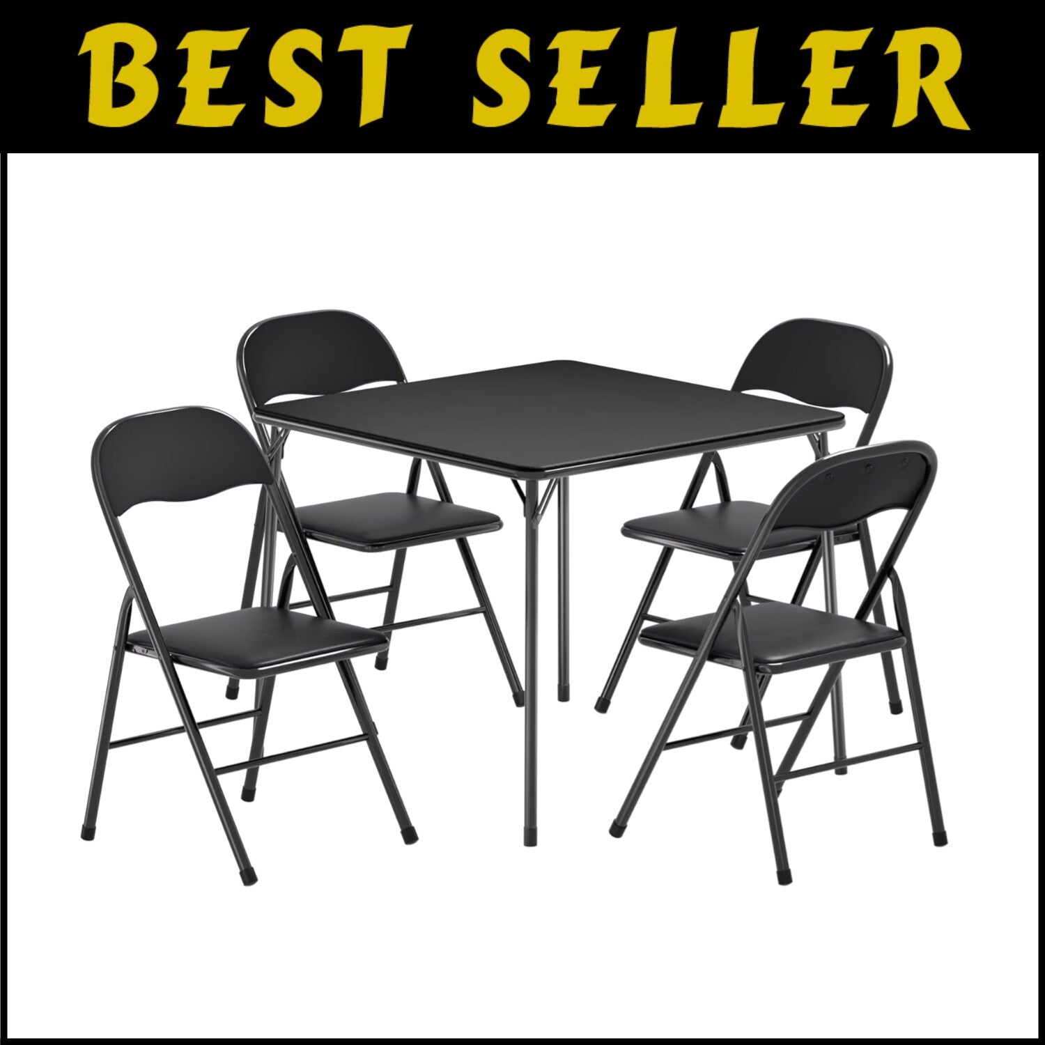 Portable Folding Card Table and Chair Set of 5 with Padded Upholstery - Black