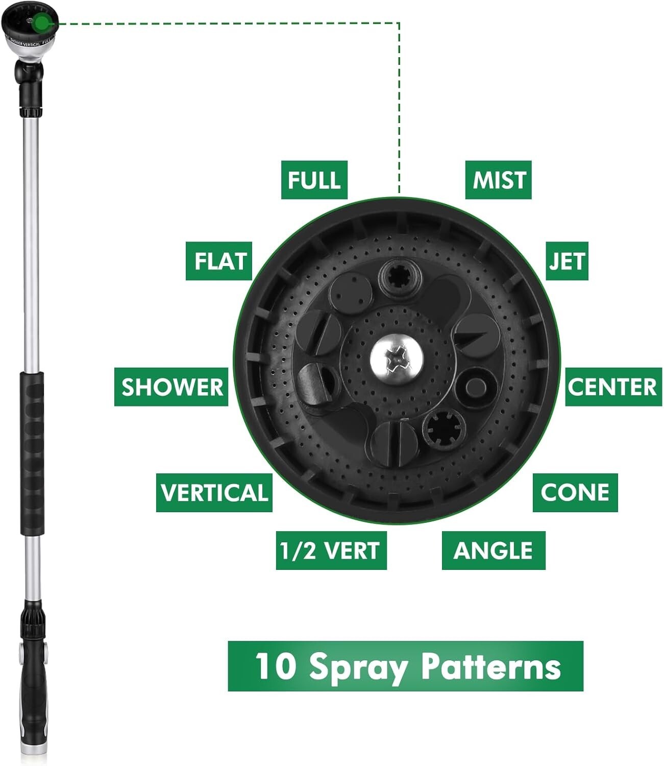 Ergonomic 36" Watering Wand with 10 Spray Patterns - Ideal for Baskets & Plants