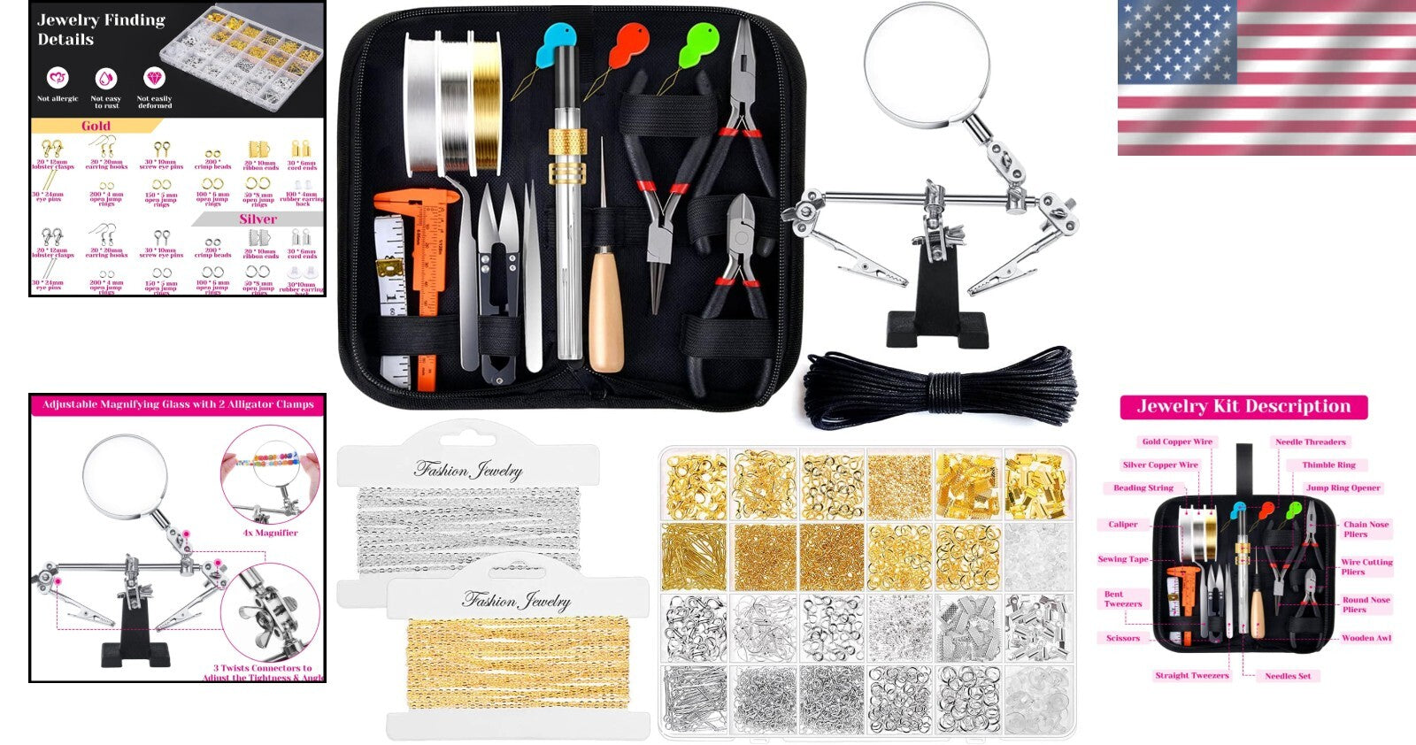 Deluxe Jewelry Beading Kit for Adults - Crafting Tools & 1830 Findings Included