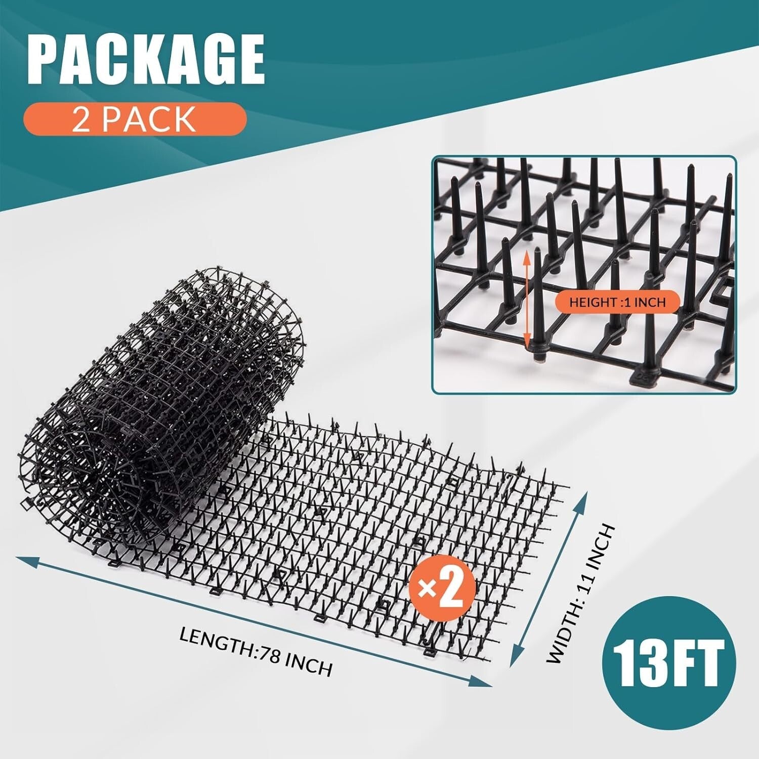 2-Piece 6.5ft Humane Cat Mat - Effective Spike Deterrent for Gardens & Surfaces