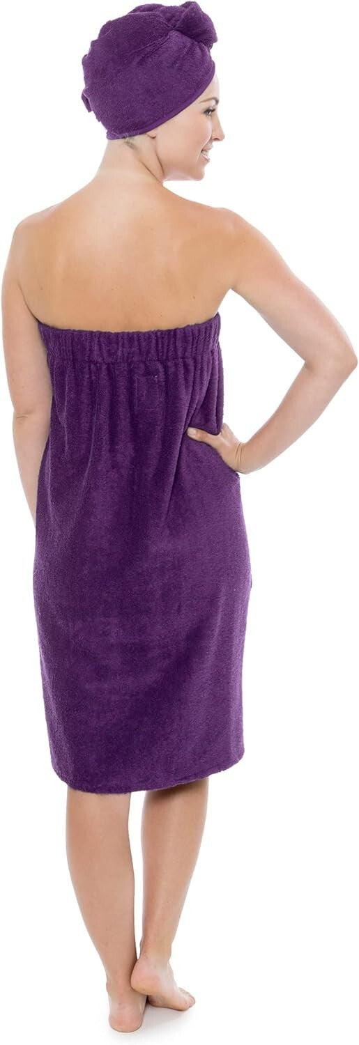 Women's Organic Cotton Spa Wrap & Hair Towel Set - 2X/3X Comfort in Purple