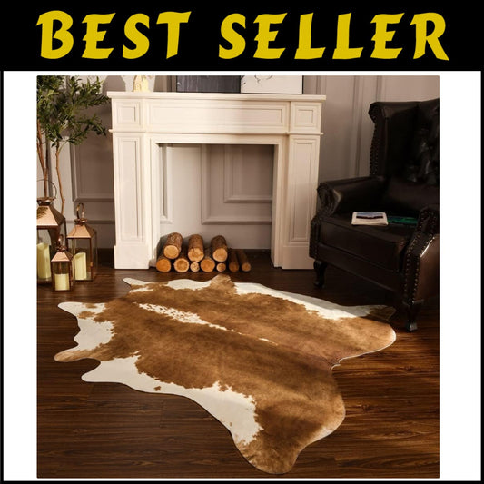 Premium Faux Cowhide Rug 4.6x5.2ft - Rustic Cow Print for Elegant Living