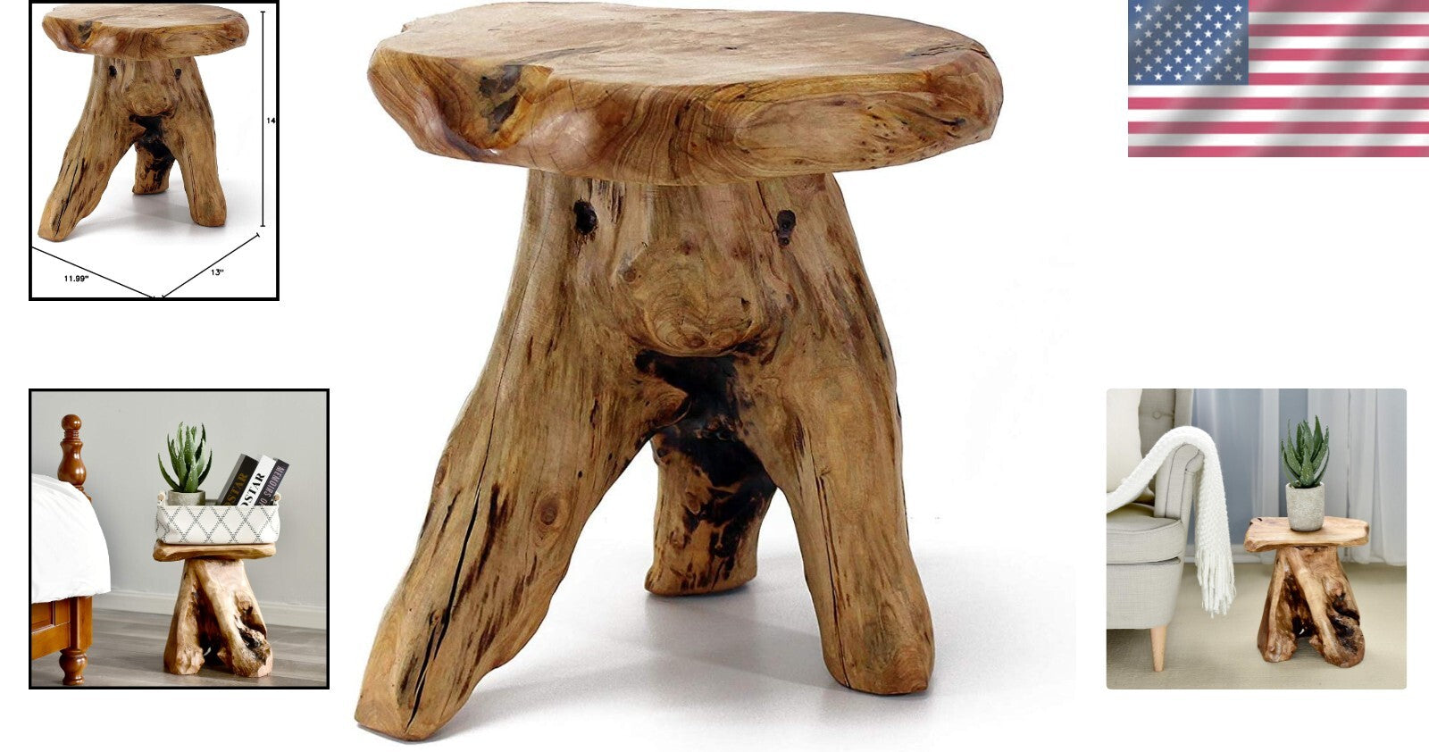 Compact 14" Tree Stump Stool with Unique Shape - Ideal Plant or End Table
