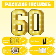 Load image into Gallery viewer, Illuminated 4FT Glitter Gold Number 60 Foam Board Kit - Retro Party Decor