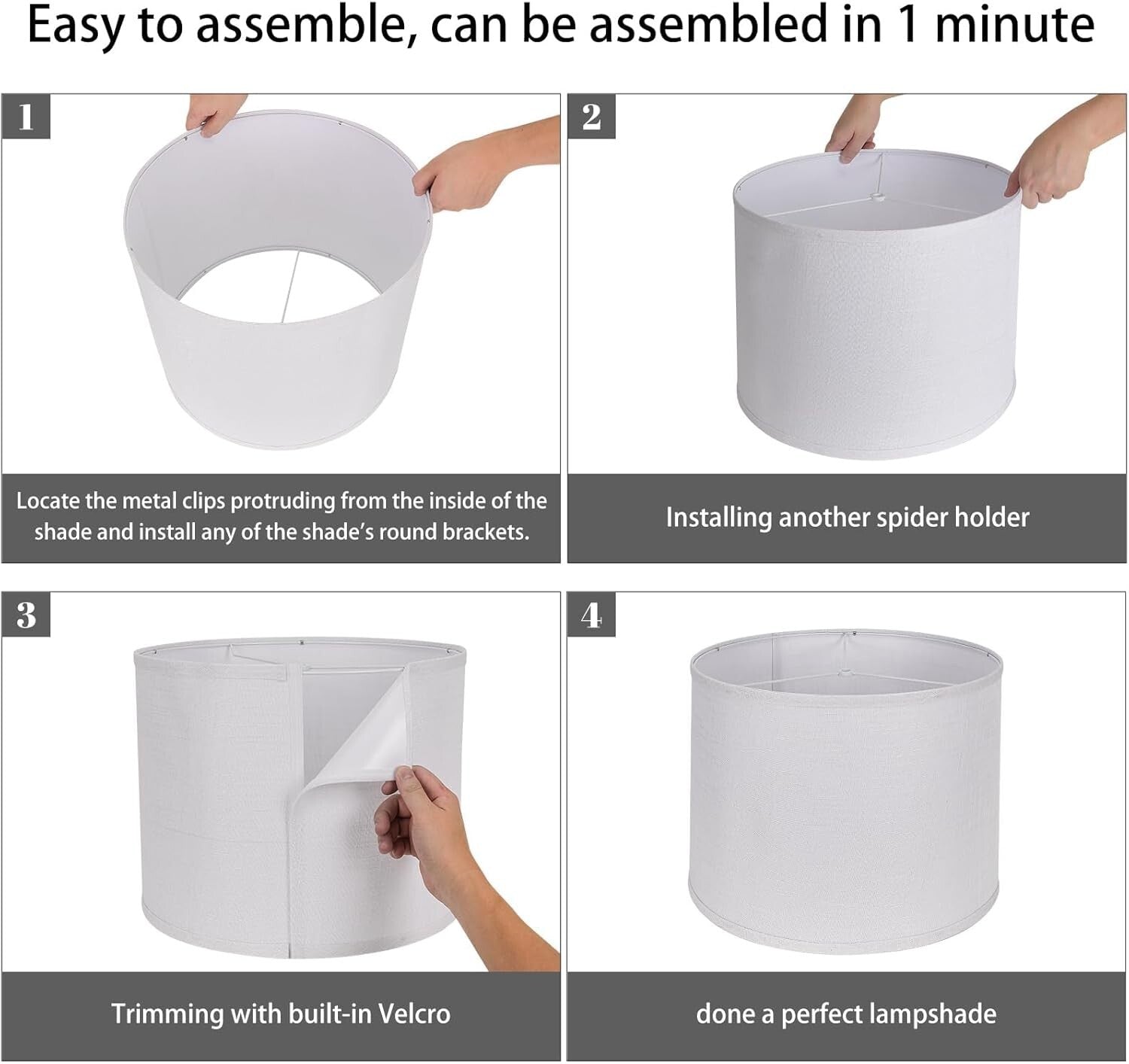 Elegant White Drum Lamp Shades 15" - Durable Natural Linen with Spider Fitter