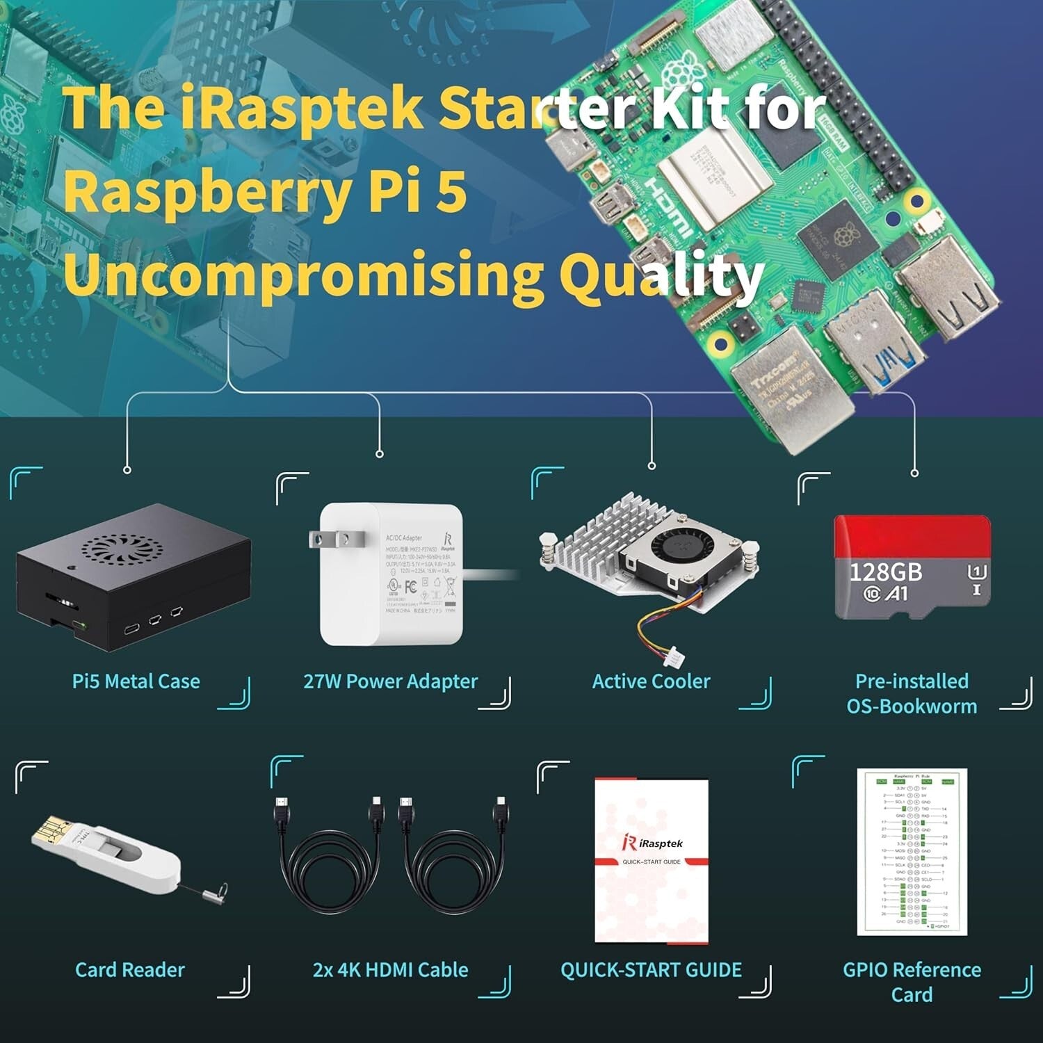 Ultimate Raspberry Pi 5 Bundle: 8GB RAM, 128GB OS, & Durable Aluminum Case