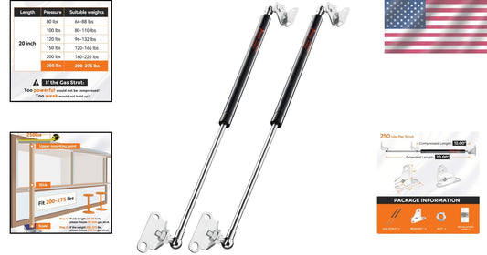 Universal 20-Inch Gas Spring Props with 250 lbs Support - Ideal for RVs & Trucks