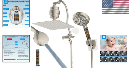 Luxury 12'' Rainfall Shower Head Combo with High Pressure Handheld & Filter