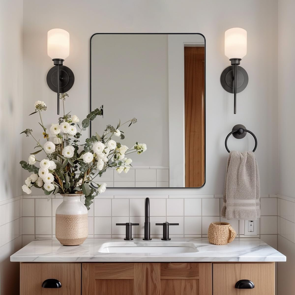 Elegant Matte Black 30x36 Mirror - Stainless Steel Frame for Modern Bathrooms
