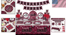 Load image into Gallery viewer, Elegant Maroon Graduation Dinnerware Set for Up to 50 Guests - Class of 2025