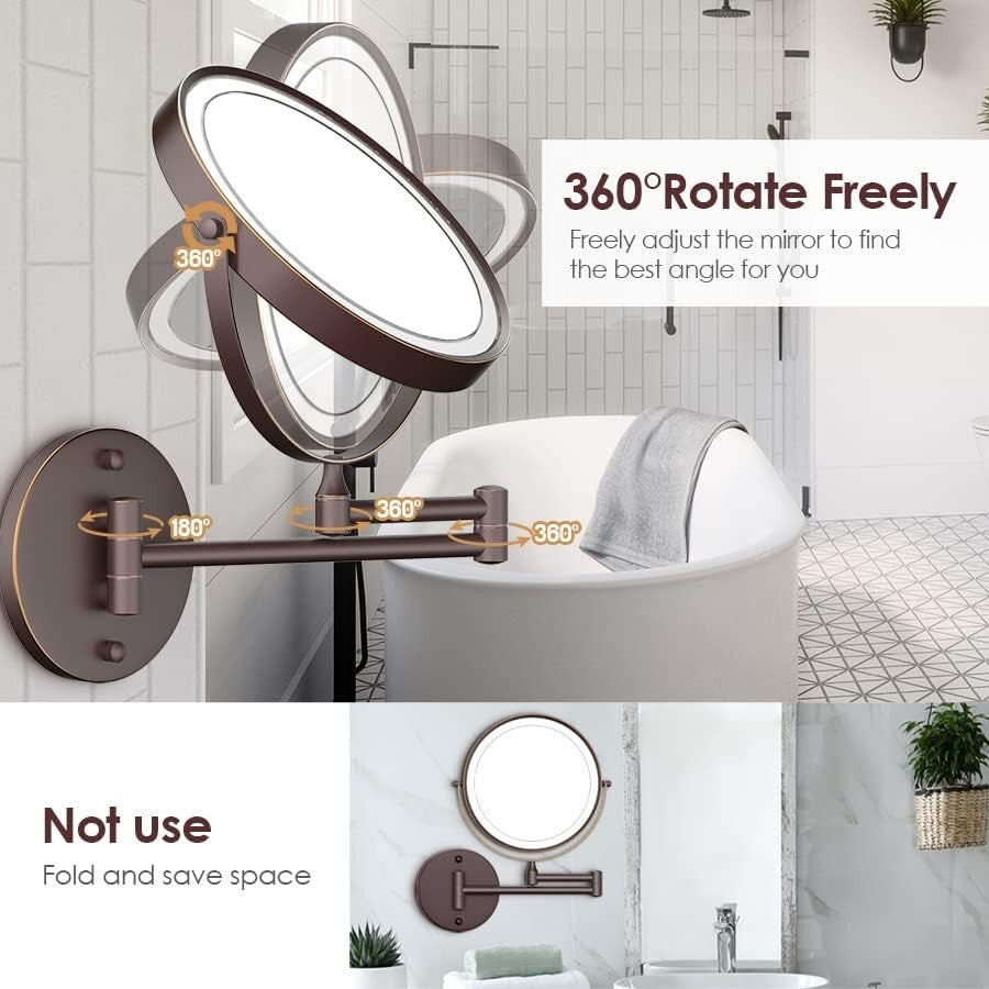 Stylish 360° Swivel LED Makeup Mirror with 1X/10X Magnification for Easy Viewing