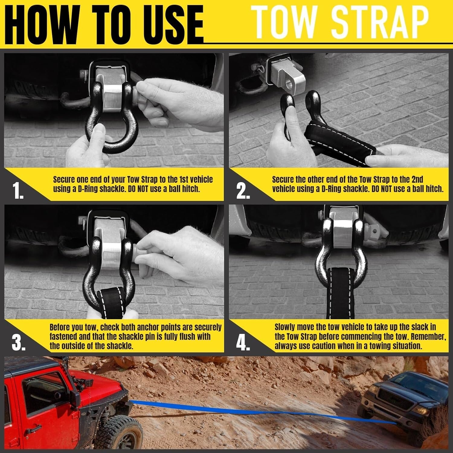 Heavy-Duty 3'' x 30 ft Recovery Tow Strap - 30,000 lb Capacity with Storage Bag